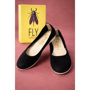 Fly London Cupido Flats Black Leather Goat Upper Comfort Shoes Women Siz